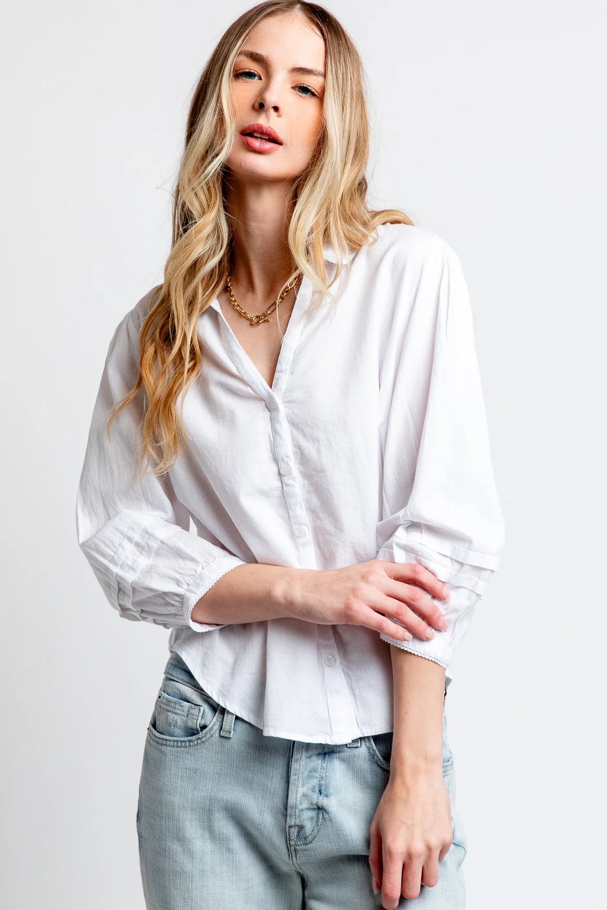Jette 3/4 Puff Sleeve Button Down
