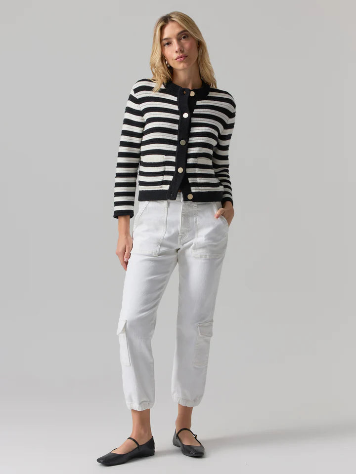 Knitted Sweater Jacket - Chalk and Black Stripe