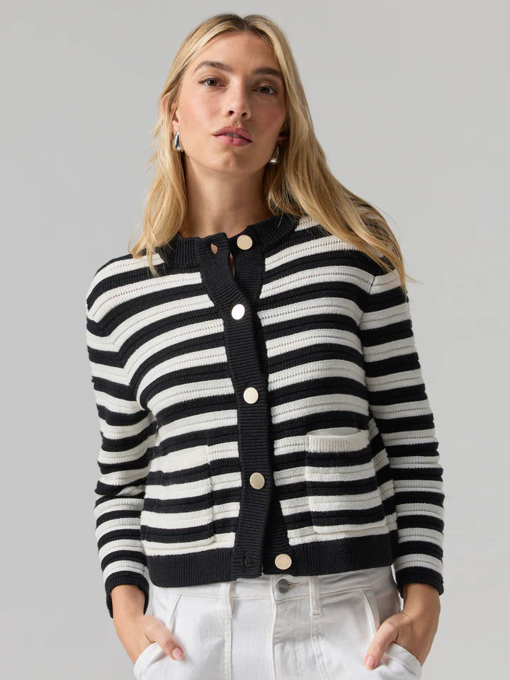 Knitted Sweater Jacket - Chalk and Black Stripe