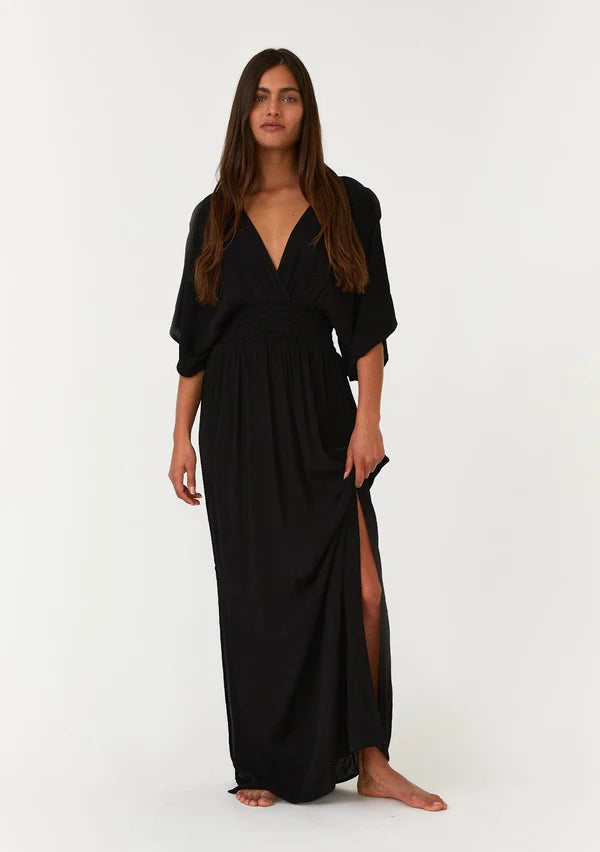 Bohemian Kimono Sleeve Maxi Dress - Black
