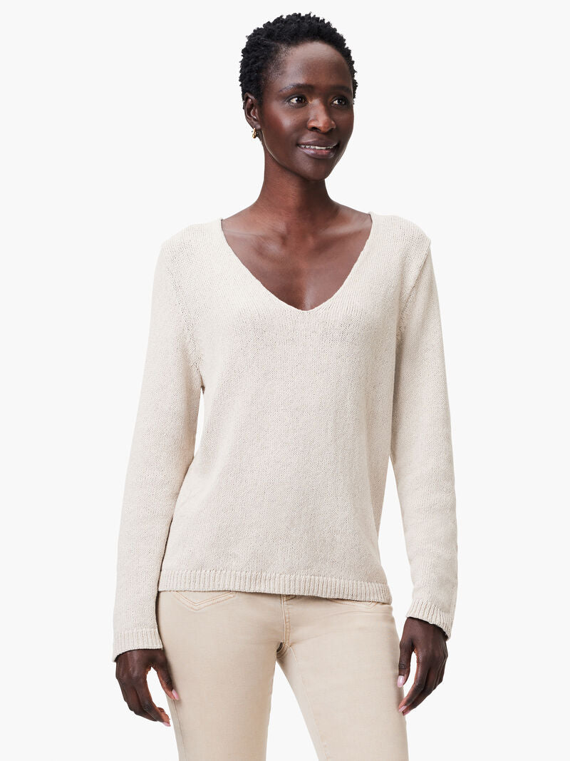 Cotton Cord Soft V-Neck Sweater - Chamois