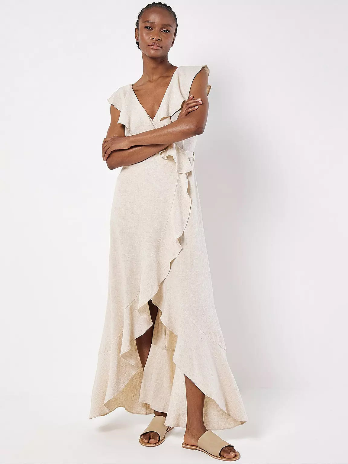 Cream wrap dress clearance