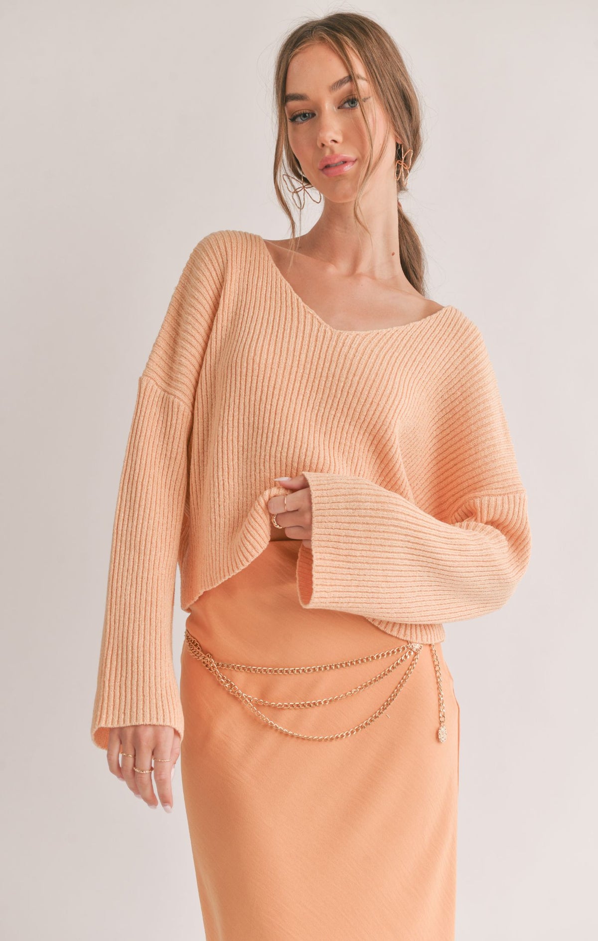 Julia V Neck Sweater - Coral